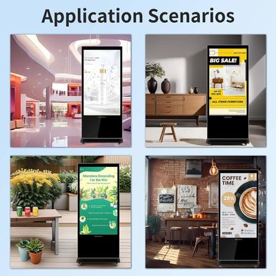 75 นิ้ว สูง AD Kiosk LCD โปรแกรมโฆษณาจอสัมผัส Android โตเตมพื้นยืน