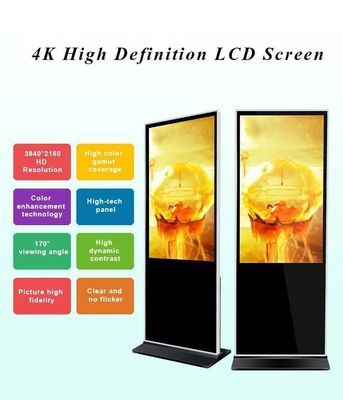เครื่องเล่นโฆษณา LCD ขนาด 55 นิ้วภายในห้อง พร้อมการออกแบบที่ยืนบนพื้นและป้ายดิจิตอล