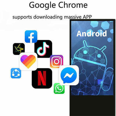 เครื่องเล่นโฆษณา LCD ขนาด 55 นิ้วภายในห้อง พร้อมการออกแบบที่ยืนบนพื้นและป้ายดิจิตอล