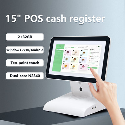 15 นิ้ว N2840 เครื่อง POS Desktop ร้านอาหาร POS Terminal 2+32GB ระบบ POS ทั้งหมดในระบบเดียว พร้อมหน้าจอลูกค้า