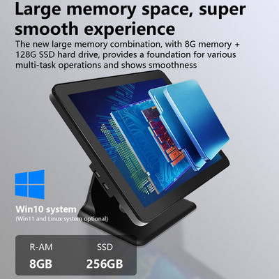 ดีไซน์ใหม่ 15Inch 60Hz Desktop Pos Terminal 8+256GB N100 CPU ร้านค้าปลีก POS เครื่องจองเงิน พร้อมเครื่องพิมพ์และเครื่องสแกน