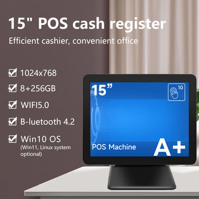 ดีไซน์ใหม่ 15Inch 60Hz Desktop Pos Terminal 8+256GB N100 CPU ร้านค้าปลีก POS เครื่องจองเงิน พร้อมเครื่องพิมพ์และเครื่องสแกน