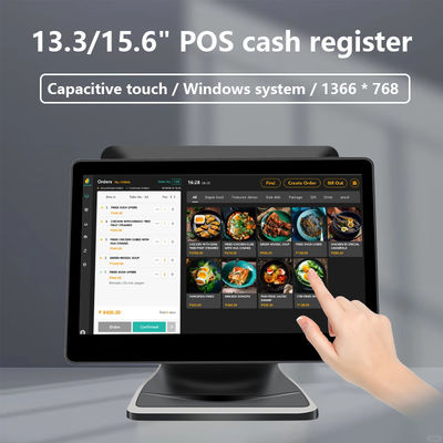 ระบบ POS หน้าจอสัมผัสคู่ขนาด 13.3/15.6 นิ้ว ระบบ Win I3 POS เทอร์มินัลสำหรับร้านค้าปลีก พร้อมฐานพับได้