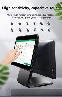 ระบบ POS หน้าจอสัมผัสคู่ขนาด 13.3/15.6 นิ้ว ระบบ Win I3 POS เทอร์มินัลสำหรับร้านค้าปลีก พร้อมฐานพับได้