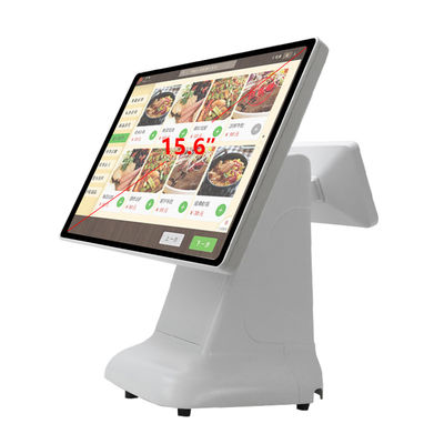 เครื่อง POS แคชเชียร์ Win ดีไซน์พลาสติกสไตล์เรียบง่าย และหน้าจอคู่ขนาด 15.6 นิ้ว แบบ All-in-One สำหรับ Win