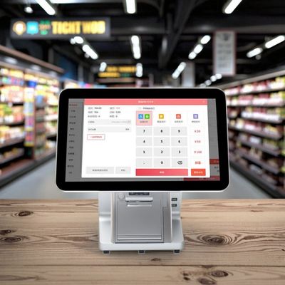 เครื่องจอสัมผัสขนาดสอง All in One Pos System สําหรับร้านอาหาร เครื่องจองเงิน Wifi และความจุของฮาร์ดดิสก์ 32GB
