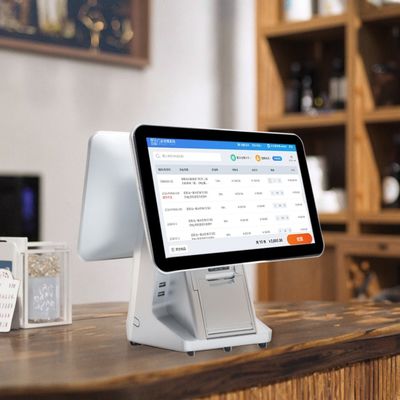 เครื่องจอสัมผัสขนาดสอง All in One Pos System สําหรับร้านอาหาร เครื่องจองเงิน Wifi และความจุของฮาร์ดดิสก์ 32GB