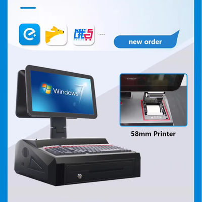 ระบบ POS แบบ All-in-One หน้าจอคู่ขนาด 15.6 นิ้ว พร้อมลิ้นชักเก็บเงินและเครื่องพิมพ์ 58 มม. ในตัว RAM 2GB ซูเปอร์มาร์เก็ต
