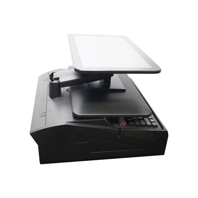 เครื่องบันทึกเงินสด POS Win7 จอคู่ 15.6 นิ้ว OEM ODM N2840 CPU 2+32GB พร้อมเครื่องพิมพ์ 58 มม. และคีย์บอร์ด