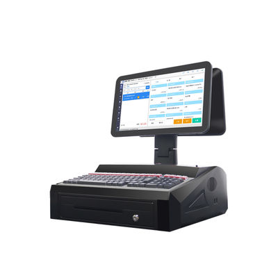 เครื่องบันทึกเงินสด POS Win7 จอคู่ 15.6 นิ้ว OEM ODM N2840 CPU 2+32GB พร้อมเครื่องพิมพ์ 58 มม. และคีย์บอร์ด