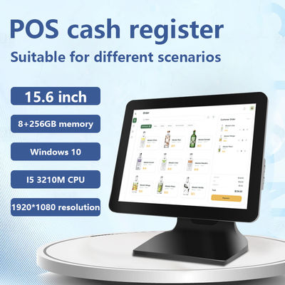 เครื่องบันทึกเงินสด POS หน้าจอสัมผัส Win10 ขนาด 15.6" 8+256GB หน่วยความจำขนาดใหญ่ เครื่อง POS พร้อมหน้าจอแสดงผลลูกค้า 1080P