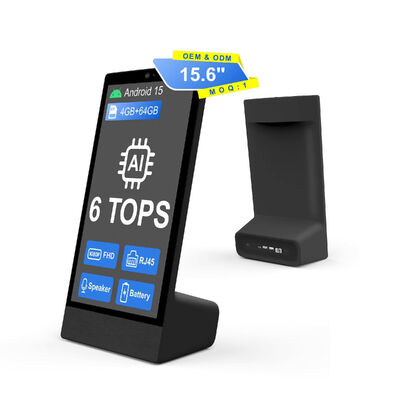 เดสก์ท็อปแบบ L ขนาด 15.6 นิ้ว 1920x1080 android แท็บเล็ตพีซี 15 นิ้ว Wi-Fi NFC หน้าจอสัมผัสแบบ Capacitive แบตเตอรี่ 10000mah Octa Core สำหรับร้านอาหารฟาสต์ฟู้ด พร้อมลำโพง