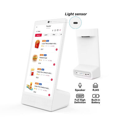 เดสก์ท็อปแบบ L ขนาด 15.6 นิ้ว 1920x1080 android แท็บเล็ตพีซี 15 นิ้ว Wi-Fi NFC หน้าจอสัมผัสแบบ Capacitive แบตเตอรี่ 10000mah Octa Core สำหรับร้านอาหารฟาสต์ฟู้ด พร้อมลำโพง