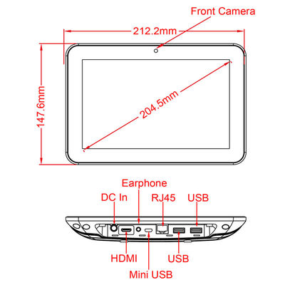 FCC รับรอง 8 นิ้ว All In One แอนดรอยด์ แท็บเล็ต RK3288 CPU พร้อม POE USB OTG