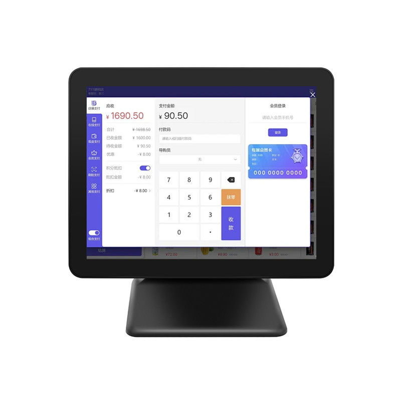 ดีไซน์ใหม่ 15Inch 60Hz Desktop Pos Terminal 8+256GB N100 CPU ร้านค้าปลีก POS เครื่องจองเงิน พร้อมเครื่องพิมพ์และเครื่องสแกน