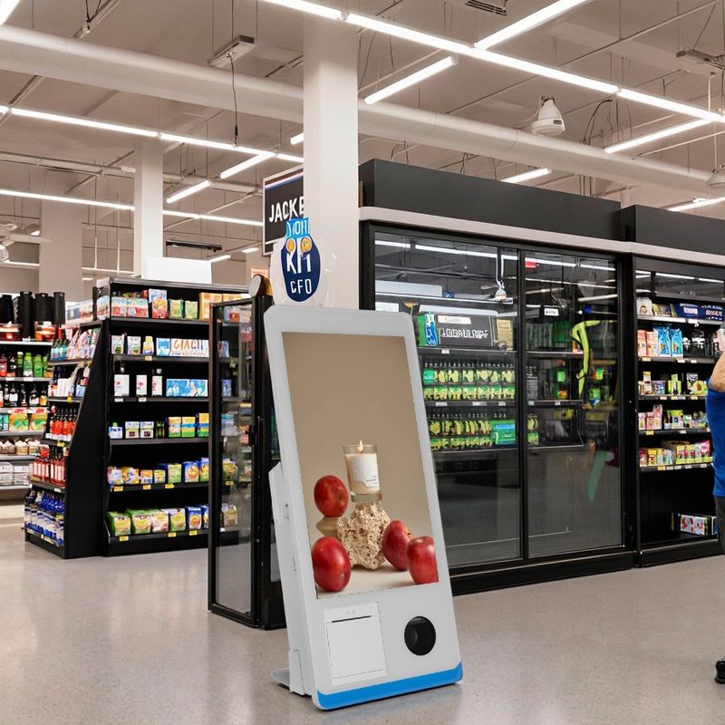 เครื่องบันทึกเงินสดหน้าจอสัมผัสแบบครบวงจรสำหรับซูเปอร์มาร์เก็ต 15.6 นิ้ว ตู้บริการตนเอง POS Terminal พร้อม NFC QR Payment