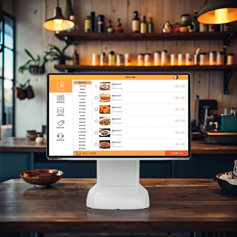 เครื่อง POS แคชเชียร์ Win ดีไซน์พลาสติกสไตล์เรียบง่าย และหน้าจอคู่ขนาด 15.6 นิ้ว แบบ All-in-One สำหรับ Win