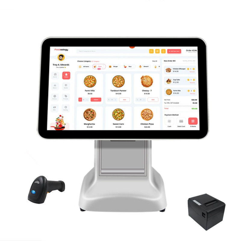 เครื่องแคชเชียร์สินค้า เทอร์มินอล 15.6 นิ้ว Android POS All in One มินิแคชเชียร์ซูเปอร์มาร์เก็ต พร้อมเอาต์พุตเครื่องพิมพ์สี
